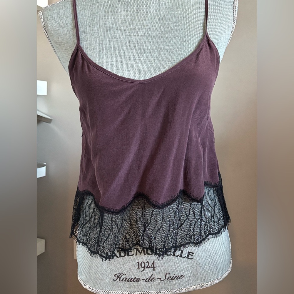 Aritzia Burgundy Camisole with Black Lace Trim